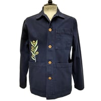 OLOW（オロウ） カバーオール ワークジャケット メンズ  ネイビー コットンツイル お花の刺繍付き オーガニックコットン セシル・ジャイヤール（OL514002-80）