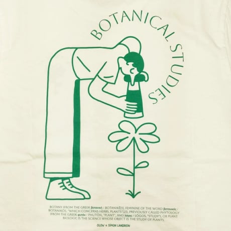 OLOW（オロウ） Tシャツ バックプリント 植物のイラスト  ホワイト 白ｘグリーン オーガニックコットン100% ゆったりシルエット【サイモン・ランドレイン】（OL612001-01）