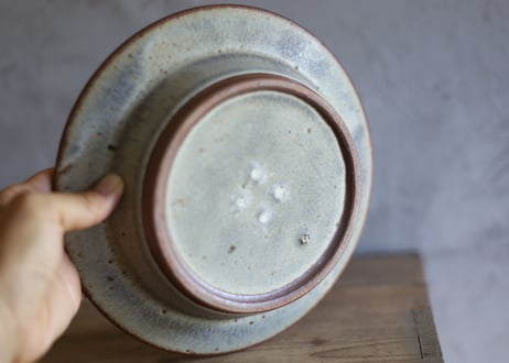 鉄粉のある　リム深い皿(M)　スープ　パスタ　グリーングレーブルー