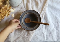 鉄粉のある　ブリム深い皿（S）　スープ　　グリーングレーブルー