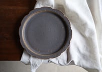 鉄粉のある　輪花皿 22cm　グリーンブルーグレー