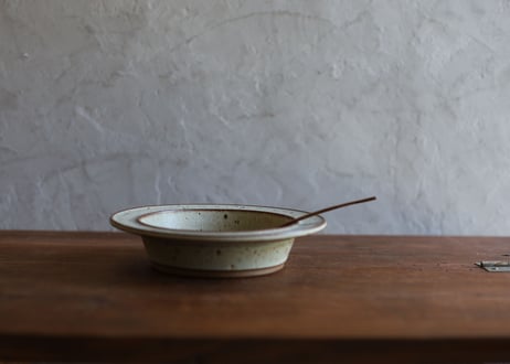 鉄粉のある　リム深い皿(M)　スープ　パスタ　グリーングレーブルー