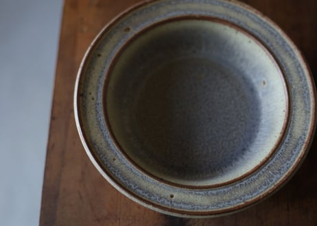 鉄粉のある　リム深い皿(M)　スープ　パスタ　グリーングレーブルー