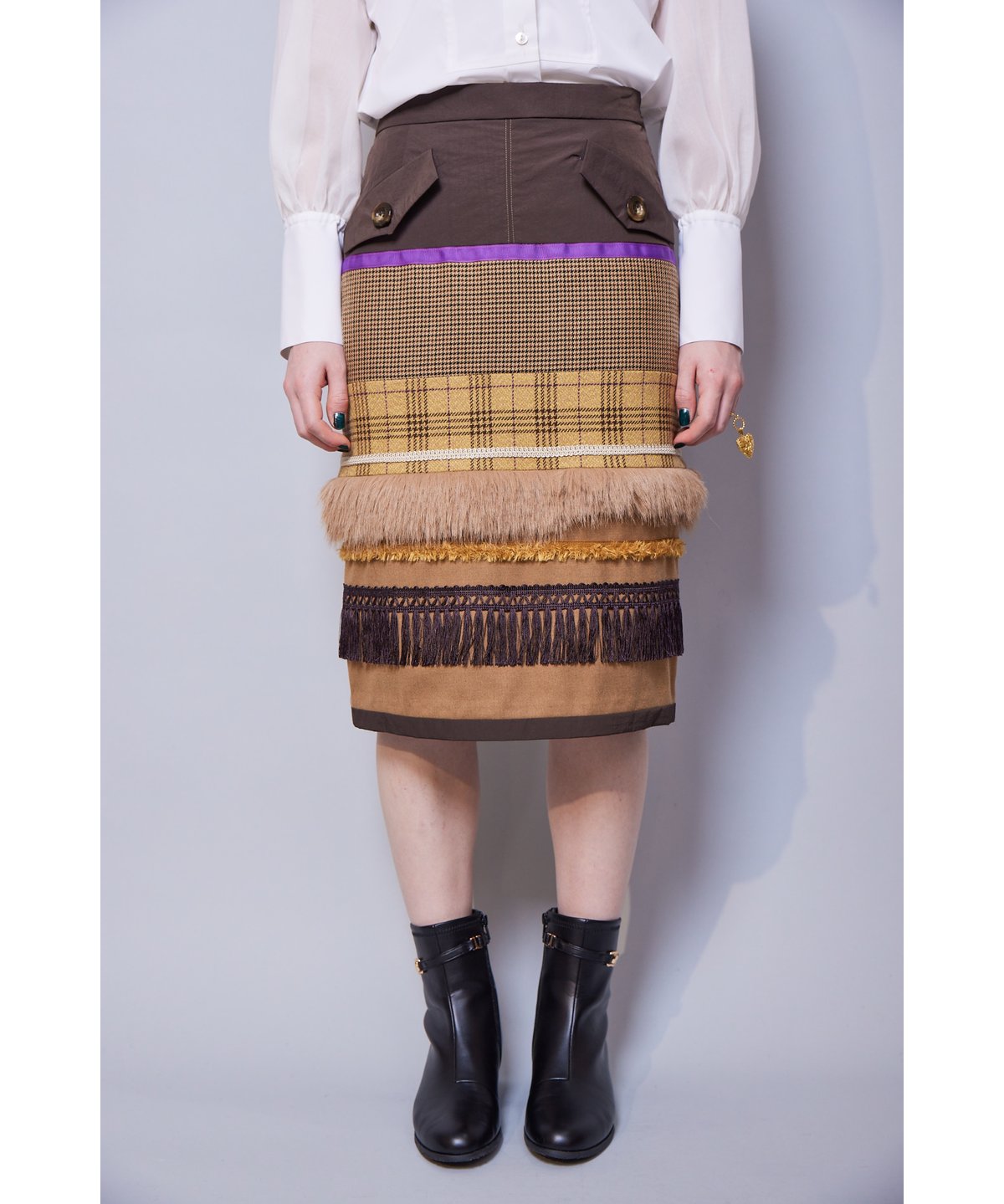 RITSUKOSHIRAHAMA リツコシラハマ 美品 本皮 毛皮 S～M RITSUKO SHIRAHAMA リツコシラハマ Hound tooth&Tweed che