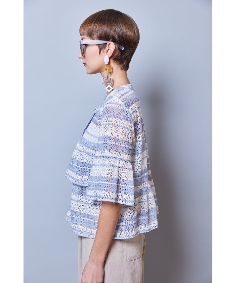 RITSUKO SHIRAHAMA レザー1枚仕立てフリルスリーヴ 美品 RITSUKO SHIRAHAMA リツコシラハマ Flower Motif Lace | R