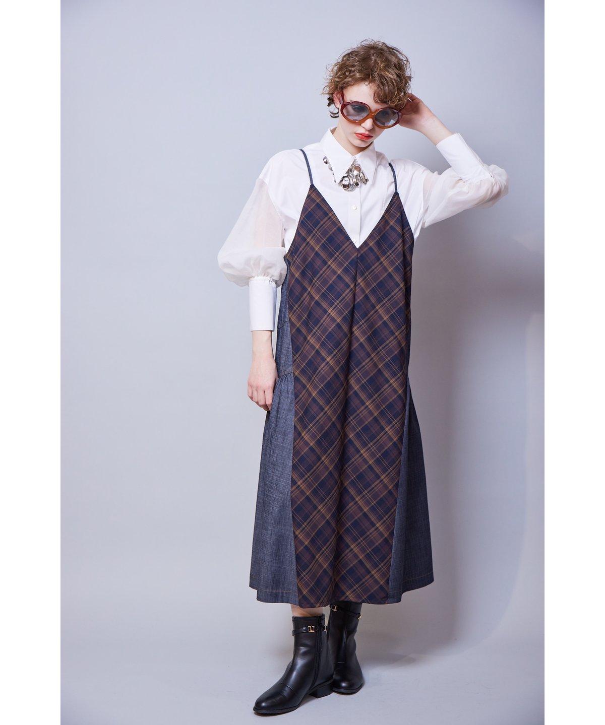 リツコシラハマ RITSUKO SHIRAHAMAデニムワンピースハトメ装飾 RITSUKO SHIRAHAMA リツコシラハマ STRETCH STUDS DWNIM |