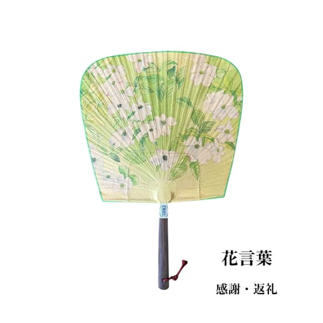 花言葉を添えた渋うちわ　【ハナミズキ】