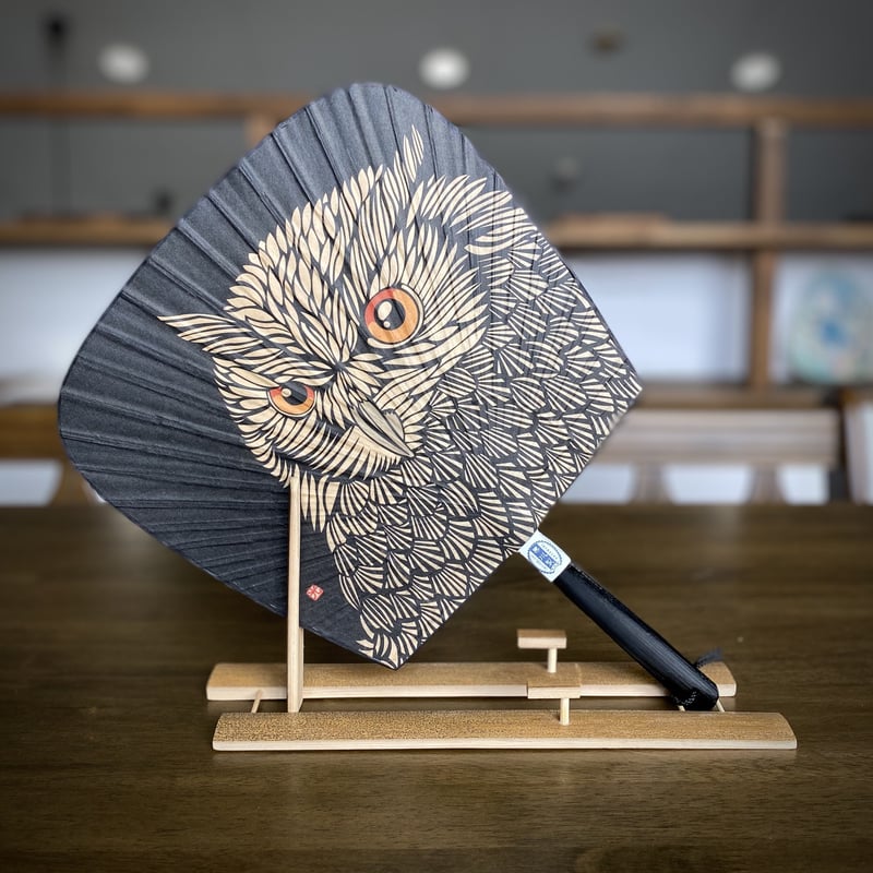 仙扇 フクロウ 切り絵風 | 栗川商店