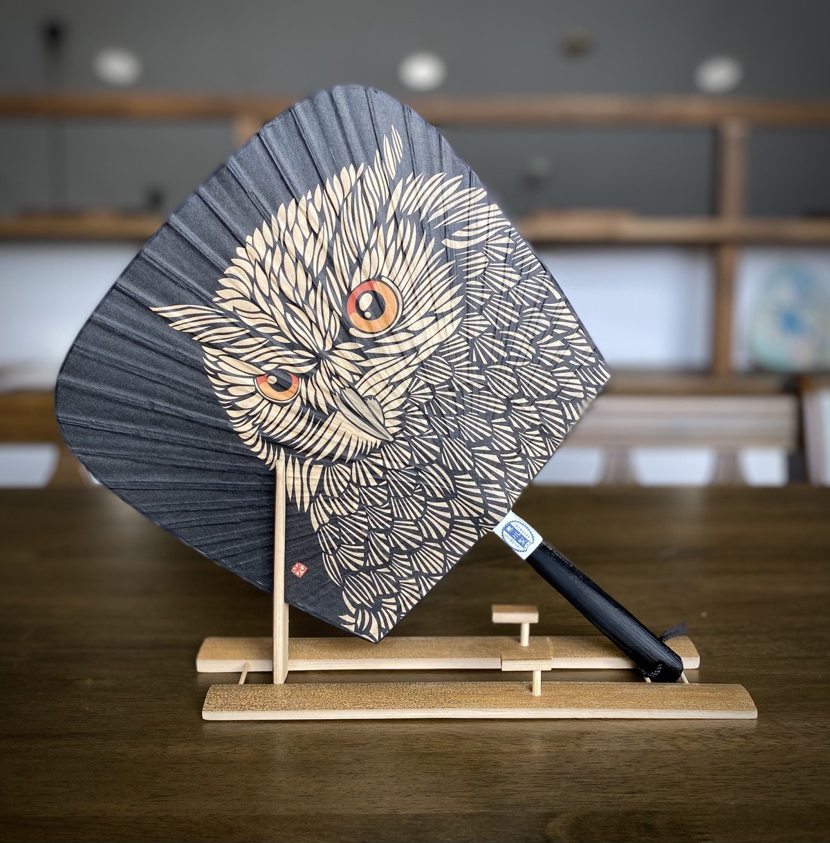 限定！萄 雅彦 DOH 国際版画芸術 セリグラフ 限定20点 題名/宵 フクロウ 仙扇 フクロウ 切り絵風 | 栗川商店