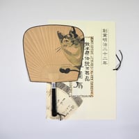 仙扇渋うちわ　猫　/イラストレーター　百田まどか