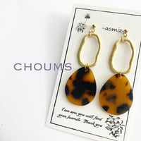 歪みオーバルリング レオパードプレートピアス/イヤリング