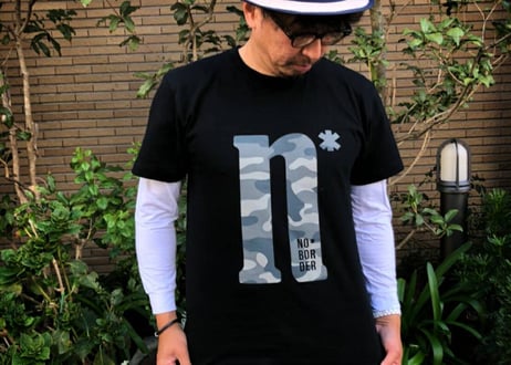 【No border squad × 釣日和 】コラボ  オリジナルカモフラTシャツ ー BLACK