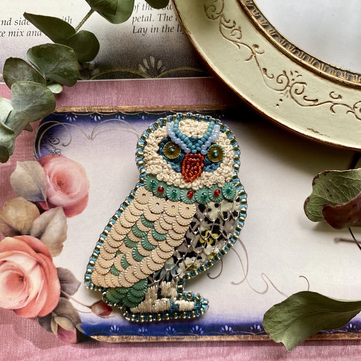 Brooch:Glitter Owlフクロウブローチ『フレンチスパンコール
