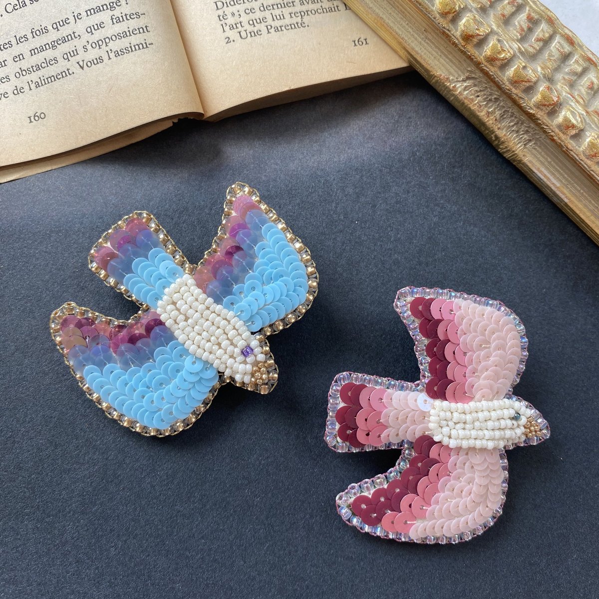 Brooch:MacaronBird小鳥ブローチ『フレンチスパンコール＆ビーズ刺繍