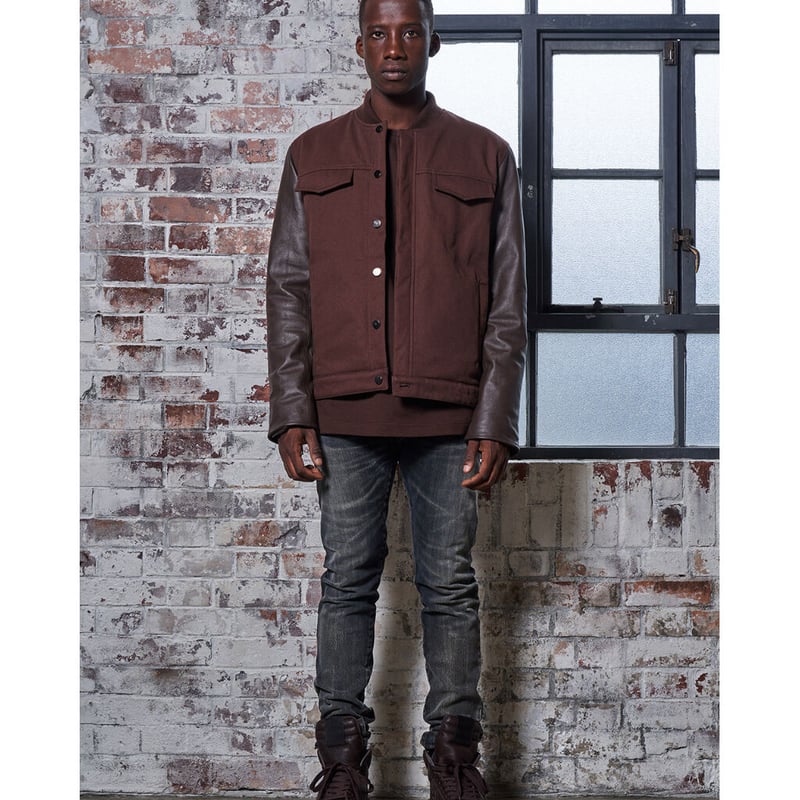 MLVINCE / beringer leather sleeve jacket brown ...