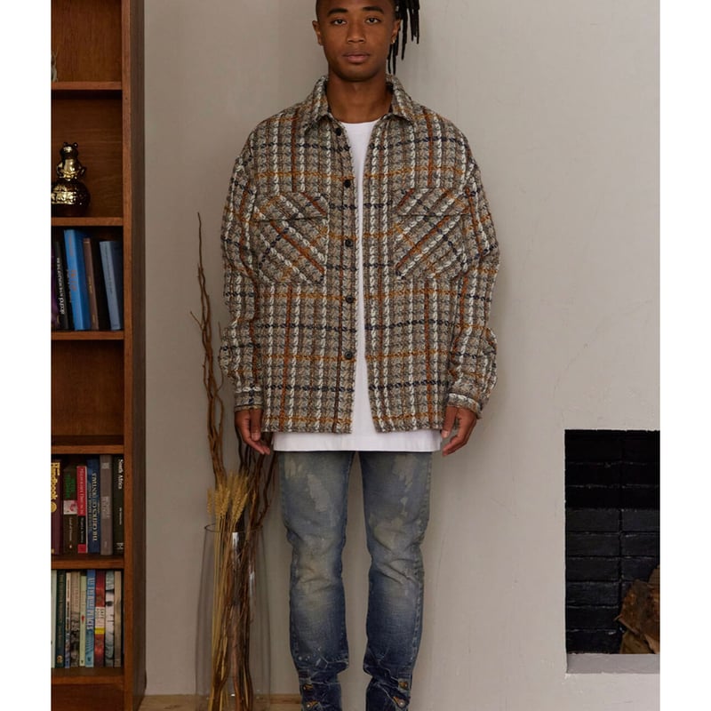 MLVINCE / check button jacket grey | othello _  