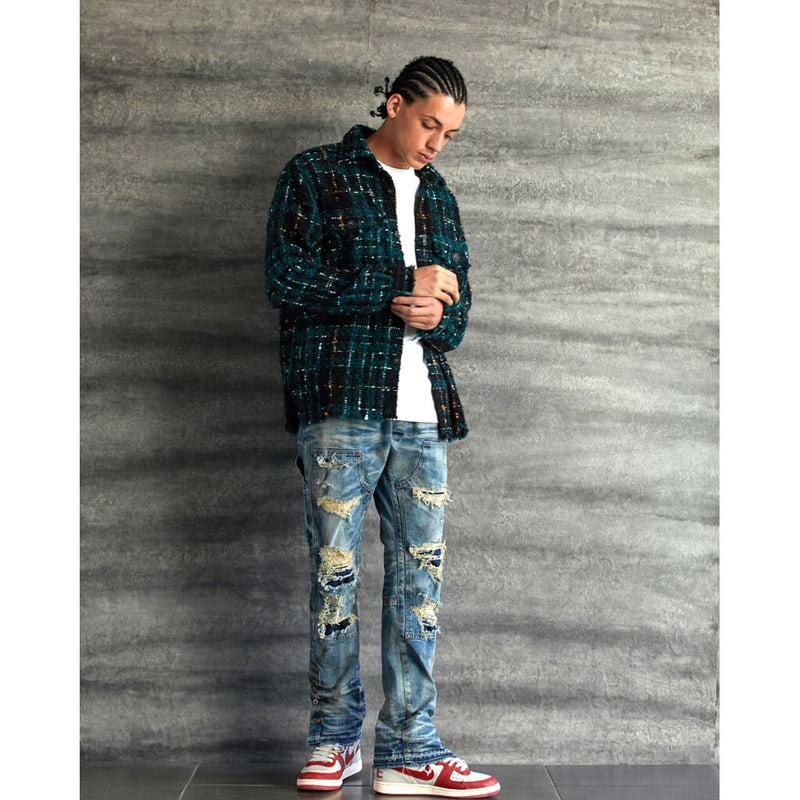 mlvince check tweed shirts green