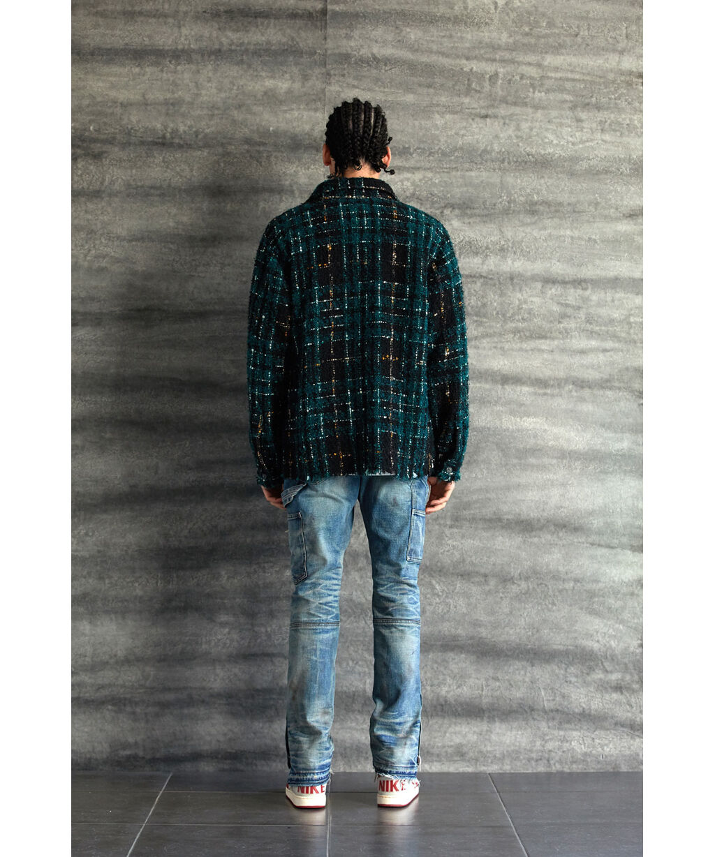 メルヴィンス MLVINCE CHECK BUTTON JACKET チェック ツイード ジャケット ブラック系 XL