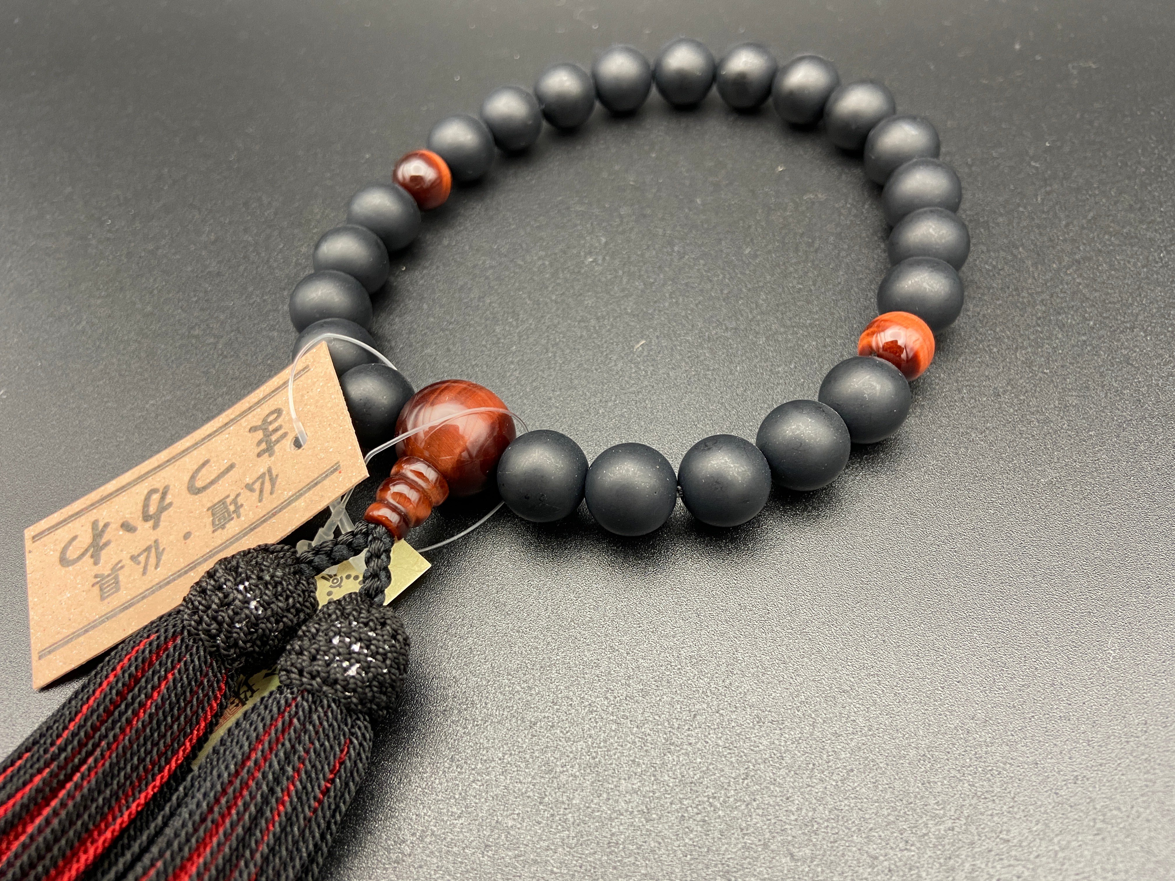 艶消し黒オニキス　茶水晶仕立て　正頭　細桐箱入　念珠　数珠　宗教　仏教 original