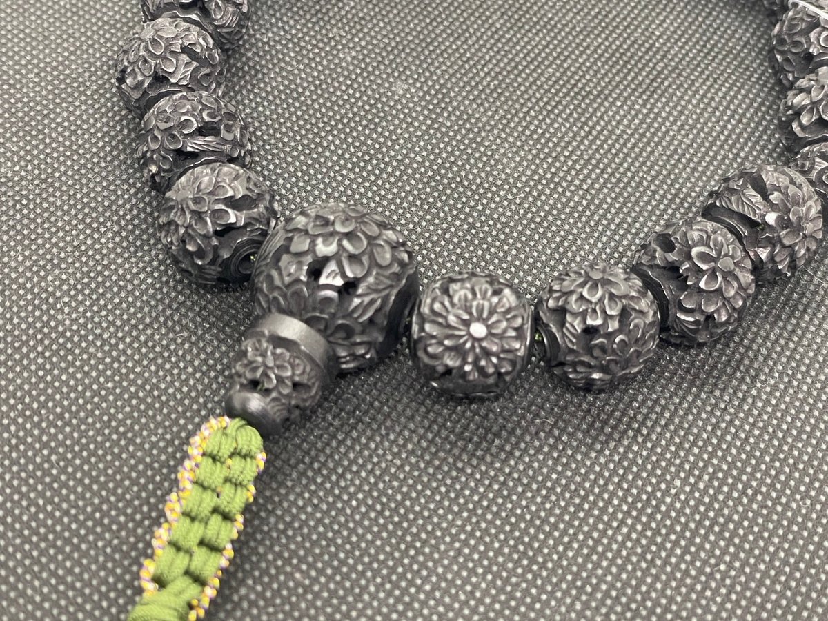 黒ツゲ菊彫り【数珠】【京念珠】【男性用】 | 仏壇仏具のまつかわ（有