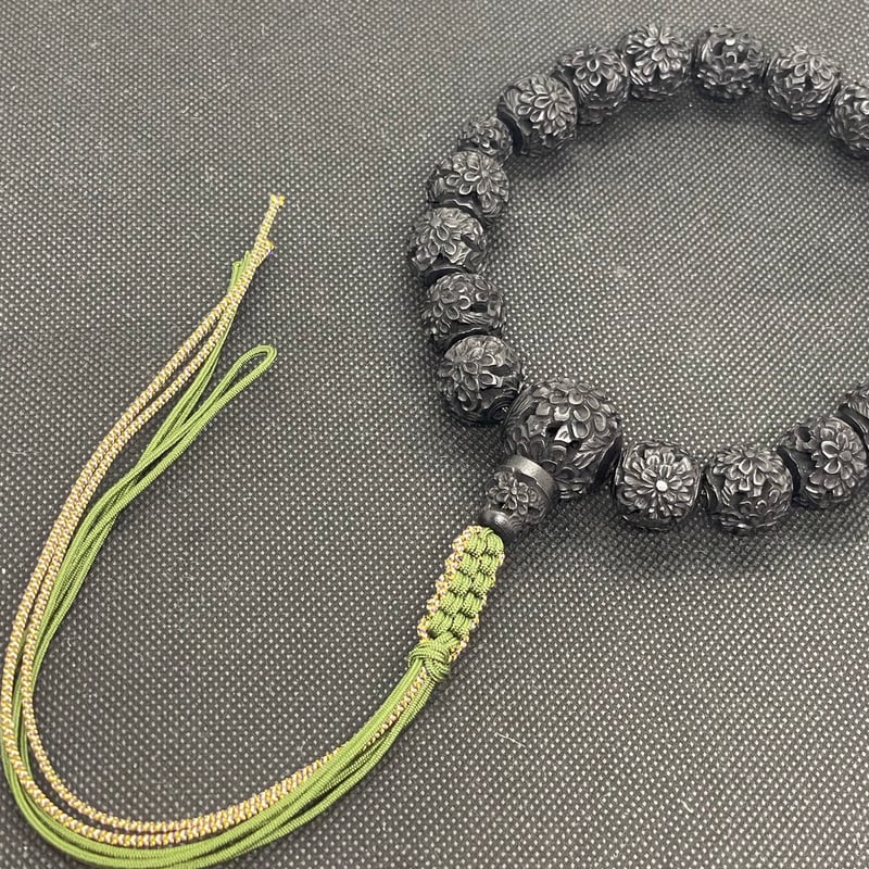 黒ツゲ菊彫り【数珠】【京念珠】【男性用】 | 仏壇仏具のまつかわ（有