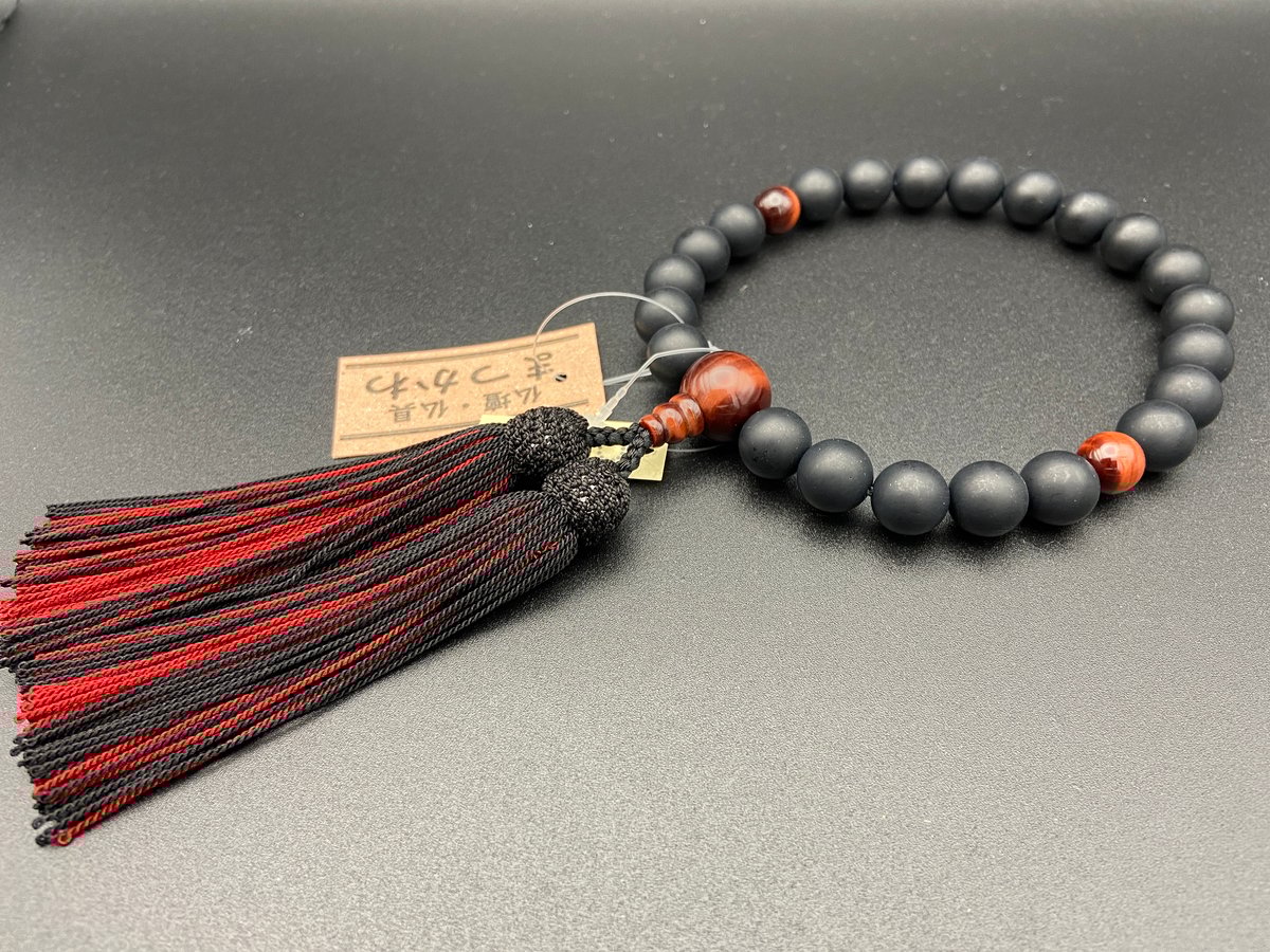 黒オニキス艶消し 赤虎眼石仕立て【念珠】【京念珠】【男性用】 | 仏壇
