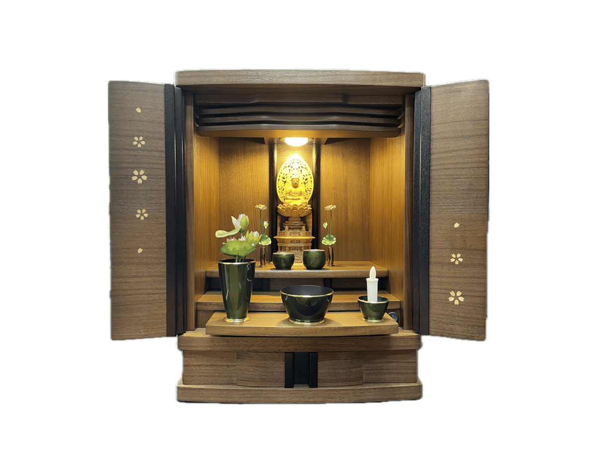おしゃれ小型仏壇｜悠花18号｜モダンなウォールナット | 仏壇仏具のま