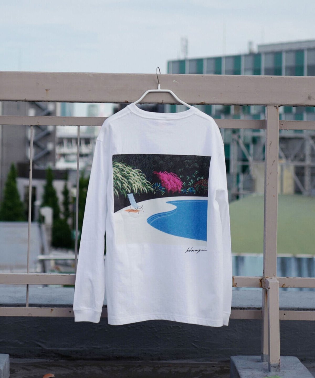 TUTTI FRUTTI 永井博　Tシャツ ロングTシャツ「tutti frutti」グレー 02 - Hiroshi Nagai by
