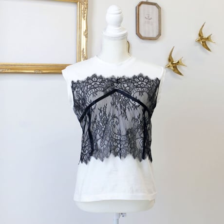 ビスチェ風レースTシャツ(black/white)
