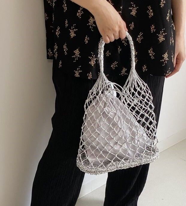 シルバーゴールド編み込み巾着袋 タッセル付き