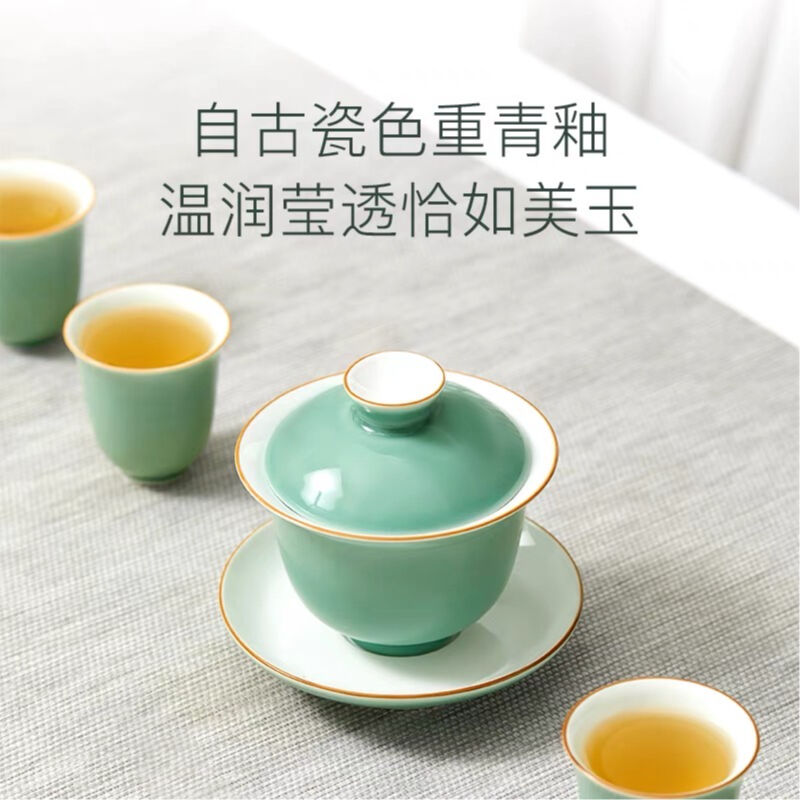 他商品との同梱発送不可 】宝登源 ☆ 茶器セット(青釉金边盖碗 他商品との同梱発送不可 】宝登源 ☆ 茶器セット(青釉金边盖碗