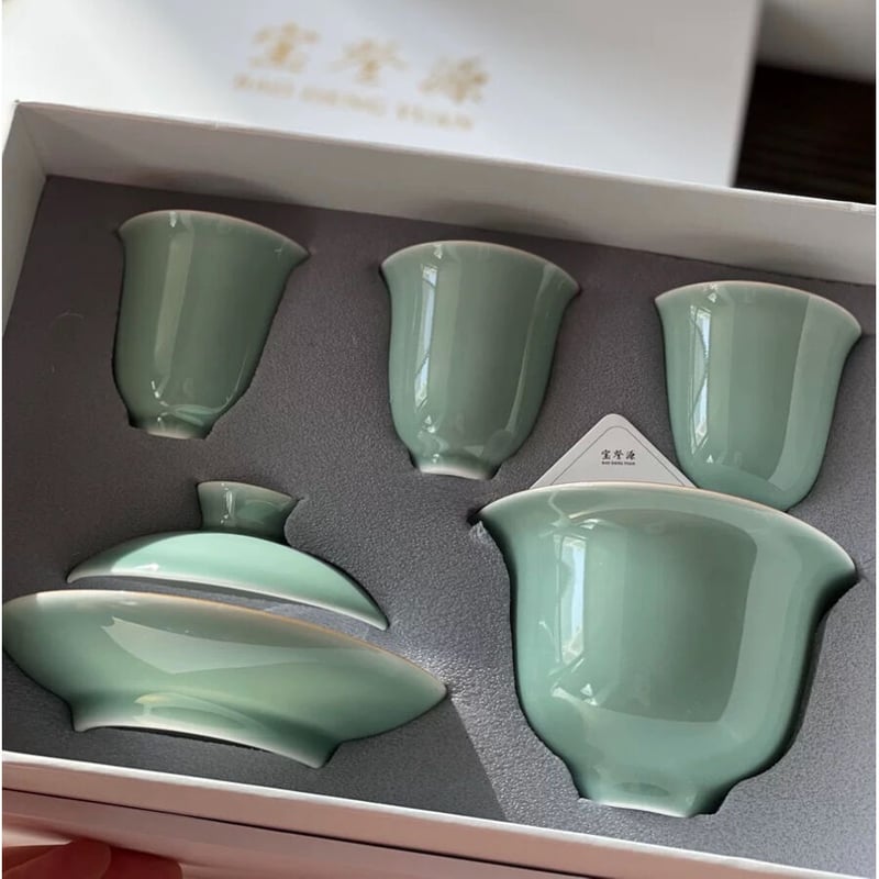 他商品との同梱発送不可 】宝登源 ☆ 茶器セット(青釉金边盖碗 他商品との同梱発送不可 】宝登源 ☆ 茶器セット(青釉金边盖碗