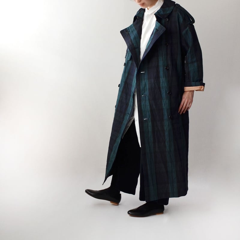 NATIVE VILLAGE Check oiling twill トレンチコート dark NATIVE VILLAGE Check oiling twill トレンチコート dark