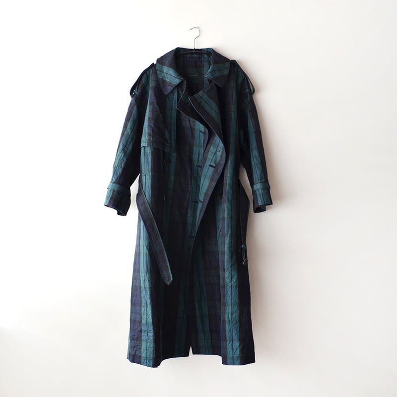 NATIVE VILLAGE Check oiling twill トレンチコート dark