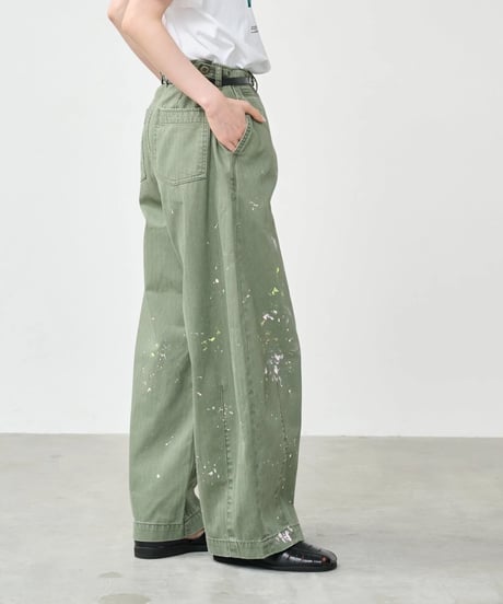 【KHA:KI】 MIL26HPT3251 (BEIGE) PAINT OVAL WIDE TROUSERS