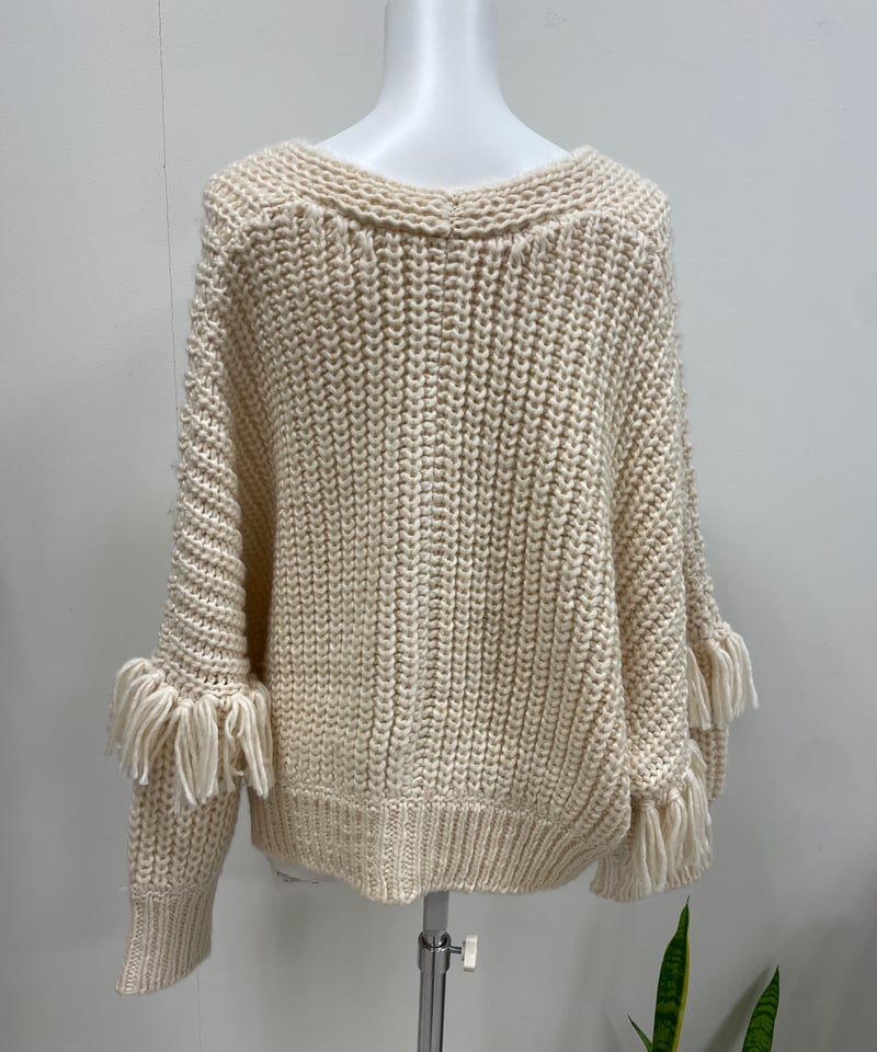 Lallia Mu 2314443フリンジスリーブクロップドニットカーディガン 