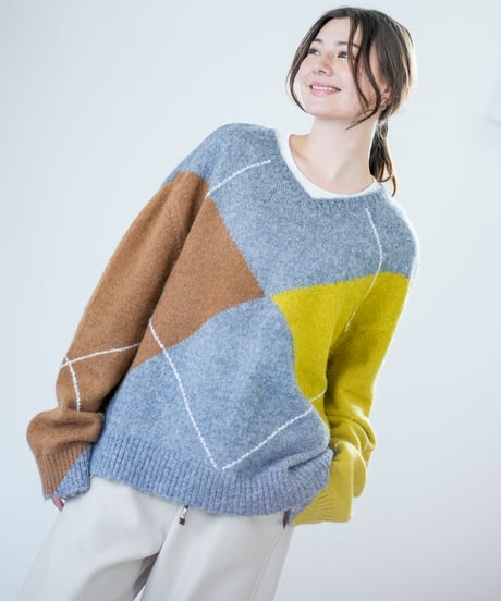 【Lallia Mu 26AW】2614436 アーガイルプルオーバーニット