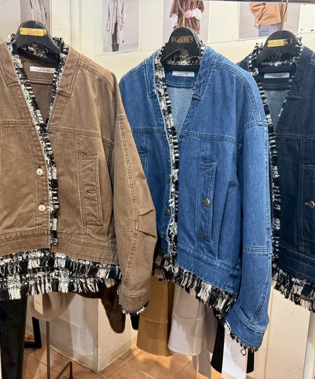 【Lallia Mu 26AW】 2613283 ツイードドッキングデニムジャケット