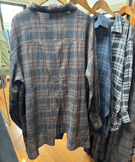 【siro de la bonte 26AW】R643316 crinkle check back slit shirt