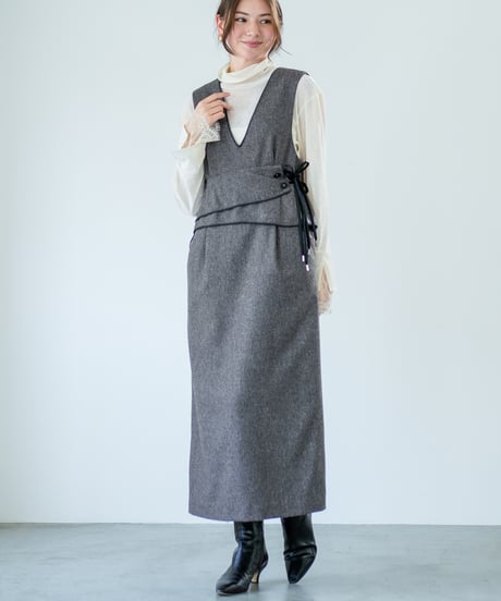 【Lallia Mu 26AW】2614383 ペプラムウエストワンピース