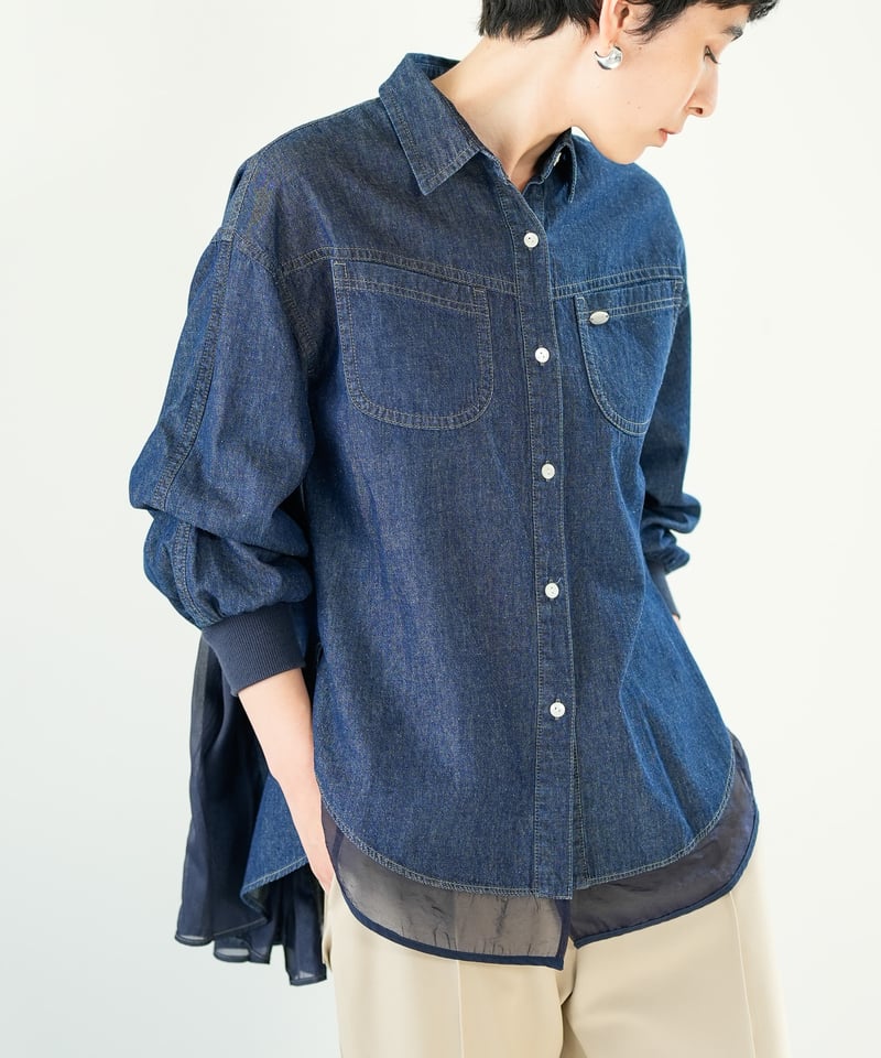 LalliaMu 26SS】2611621 オーガンジープリーツデニムシャツ