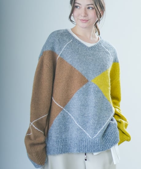 【Lallia Mu 26AW】2614436 アーガイルプルオーバーニット