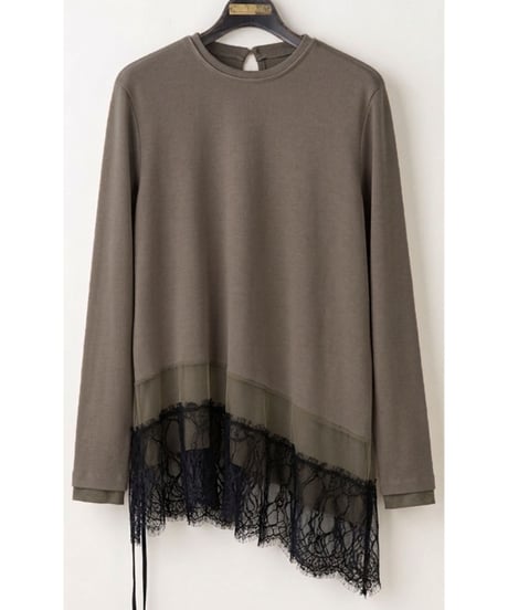 【Lallia Mu 26AW】2614503 レースヘムハイテンションカットソー