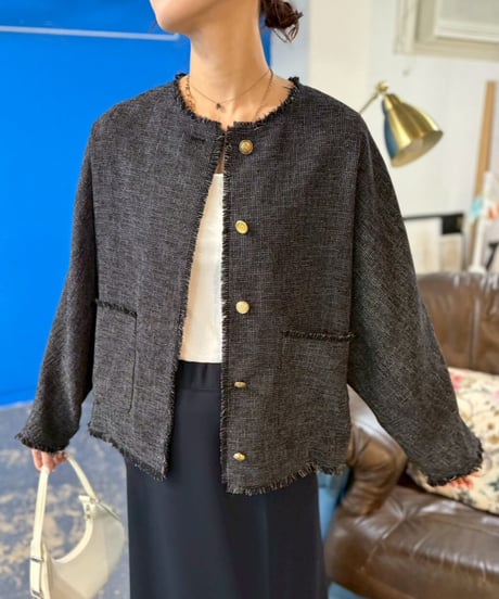 【cafune】615401 mesh tweed no collar jacket
