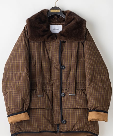 【Lallia Mu 26AW】2614051 ミンクカラーチェックダウンコート
