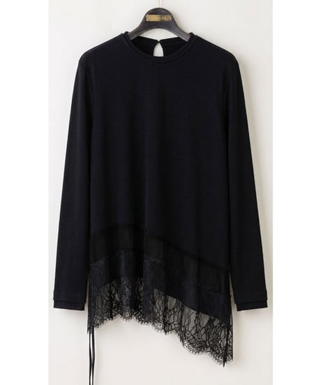 【Lallia Mu 26AW】2614503 レースヘムハイテンションカットソー