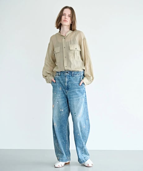 【KHA:KI】 MIL26HPT3251 (INDIGO) PAINT OVAL WIDE TROUSERS