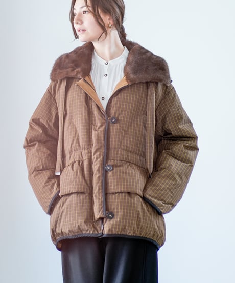 【Lallia Mu 26AW】2614051 ミンクカラーチェックダウンコート