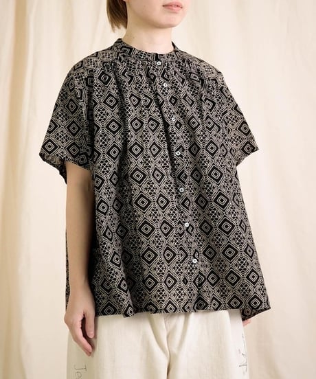 【Brocante / ブロカント】36-0323X インドプリント(パターン) フロンセシャツ