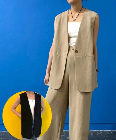 【cafune】615405 drape washer V neck gilet